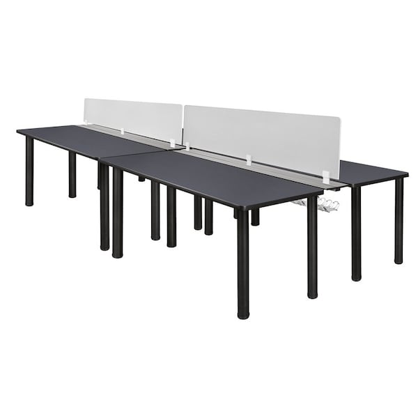 Kee Desking Regency Kee 60 x 24 in. 4 Person Workstation Desk with Privacy Divider- Grey Top, Black Legs MBSPD12024GYBPBK - main